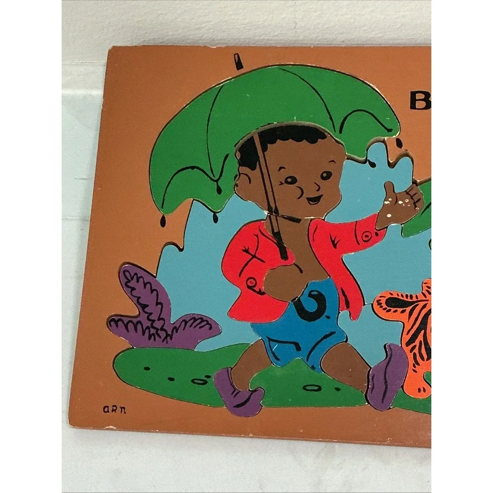 Vintage Sifo Little Black Sambo Wooden Inlay Puzzle Kids  Tiger Tray Puzzle
